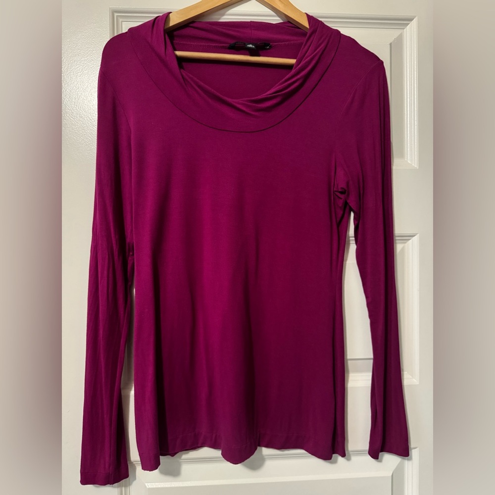 Banana Republic Fuchsia Long Sleeve Luxe Cotton Cowlneck Shirt